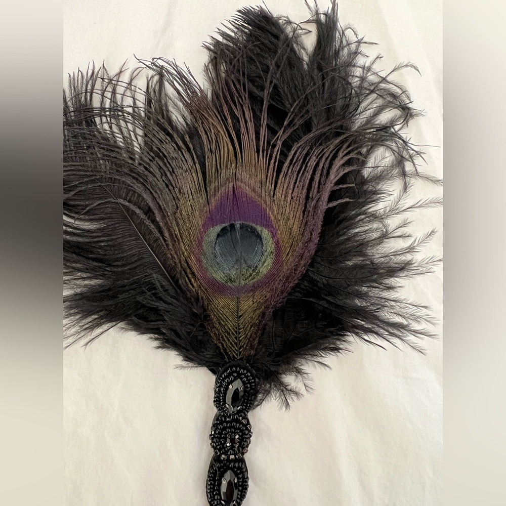 Black Beaded Headpiece with black feathers